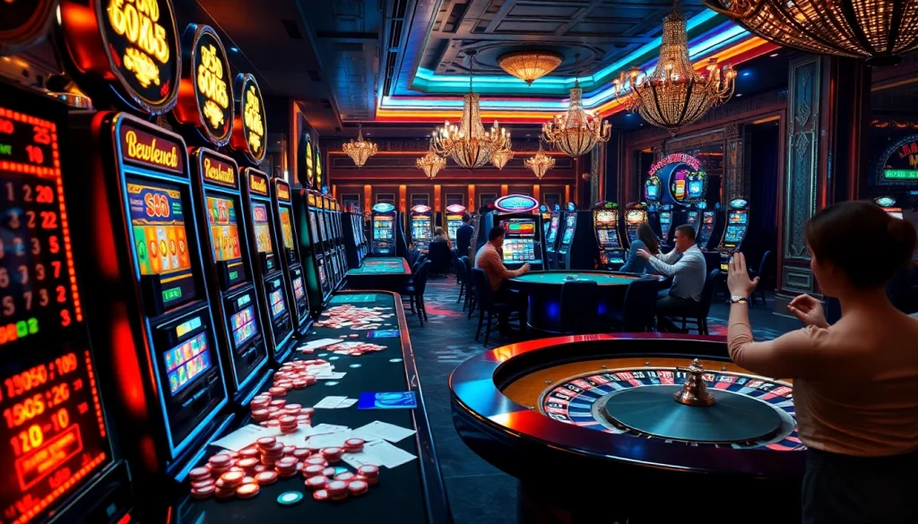 Players enjoying thrilling games at the luxurious 688v casino focusing on slots and roulette.