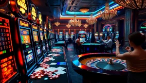 Players enjoying thrilling games at the luxurious 688v casino focusing on slots and roulette.