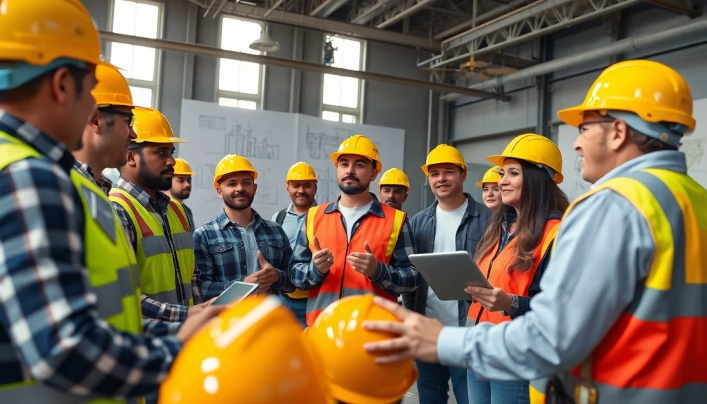 Engaging construction safety training featuring diverse workers and a safety instructor, emphasizing construction safety training.