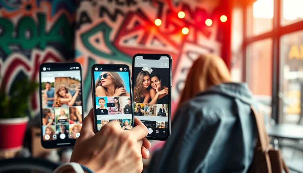 インスタ エロ垢を特徴とした、魅力的なビジュアルと都会的な背景の活気あるInstagramフィード。