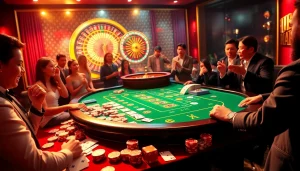 Players engaging in high-stakes gaming at the U888 casino table with poker chips and cards.