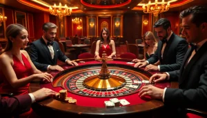 Players at a luxurious casino table strategizing with hidden wiki links displayed.