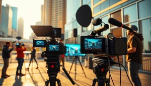 Dynamic video production Calgary scene showcasing a creative team filming a commercial.