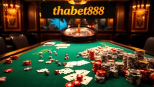 Experience the thrill of gameplay at thabet88 with casino chips and cards on a luxury table.