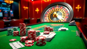 Experience the thrill of RR88 at a luxurious casino table with vibrant chips and cards.