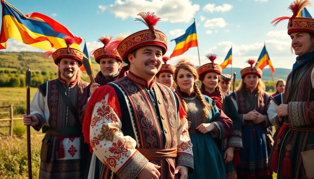 Celebration of привітання з днем козацтва with traditional Cossack attire and festive atmosphere.