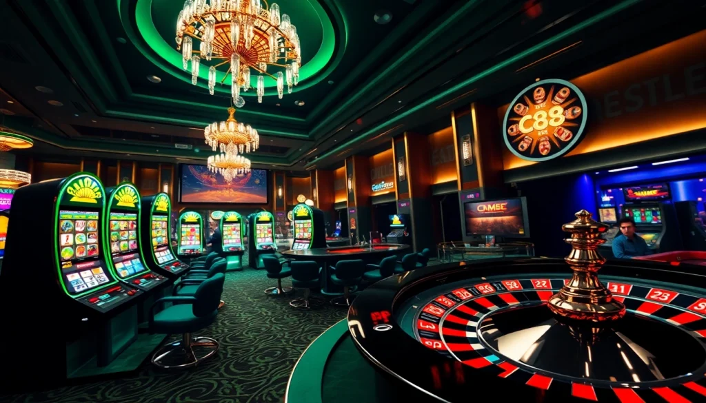 Engaging in exciting gaming at cm88's luxurious online casino with vibrant slot machines.