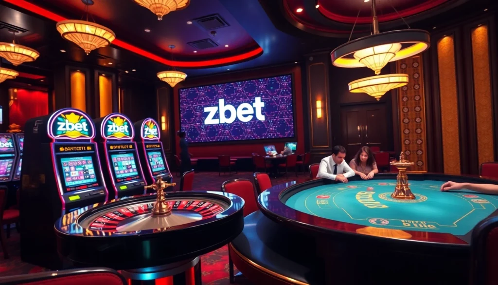 Experience thrilling gaming action at zbet with a vibrant casino atmosphere featuring poker and roulette.