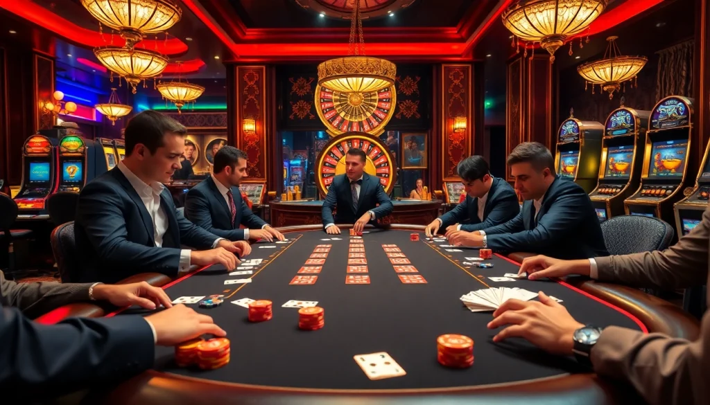Intense poker game showcasing hidden wiki elements in an elegant casino environment.