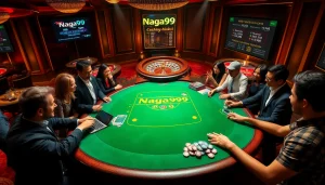 Players enjoy high-stakes poker at Naga99's luxurious casino table.