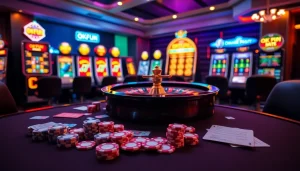 Engage in exciting OKFUN đăng ký action at a luxurious casino table with poker chips and cards.