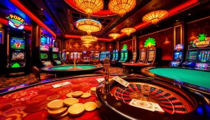 Engage in thrilling gaming experiences with apk jaya amidst a vibrant casino atmosphere.
