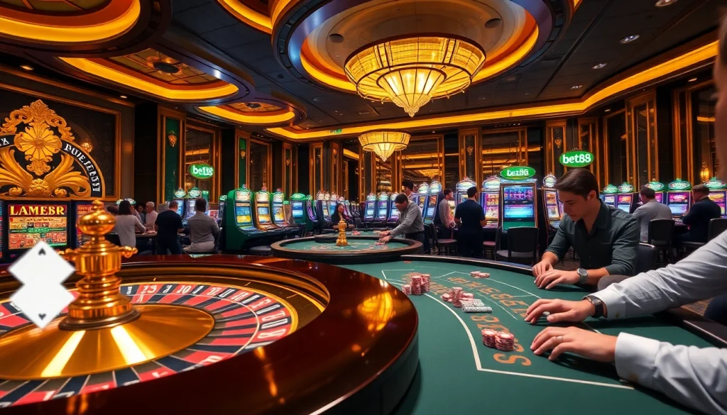 Experience the thrill of Bet88 live gaming with vibrant slot machines and lively players.