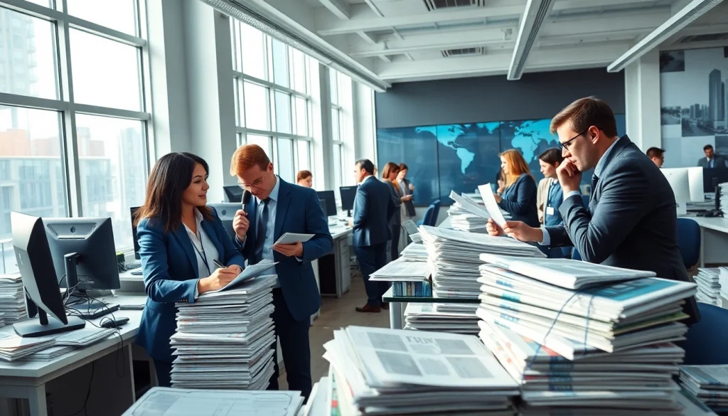 Capture the lively atmosphere at https://www.thedailynewsonline.com with engaged journalists in a dynamic newsroom.