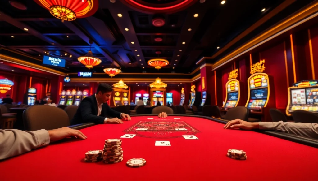An exciting poker game in a luxurious casino setting featuring 58win.com branding elements.