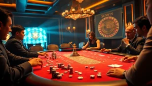 Exciting gameplay at Sunwin's casino table with poker chips and cards.