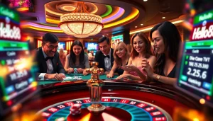 hello88 players enjoying exciting games at a vibrant casino table, capturing the thrill of gambling.