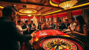 DA 88 gaming table action with players engaged, vibrant casino scene.