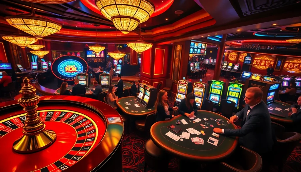 Players enjoying a thrilling game at ww88 casino, featuring vibrant roulette and slot machines.