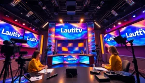 Lauthaitv live broadcasting studio showcasing hosts and modern equipment