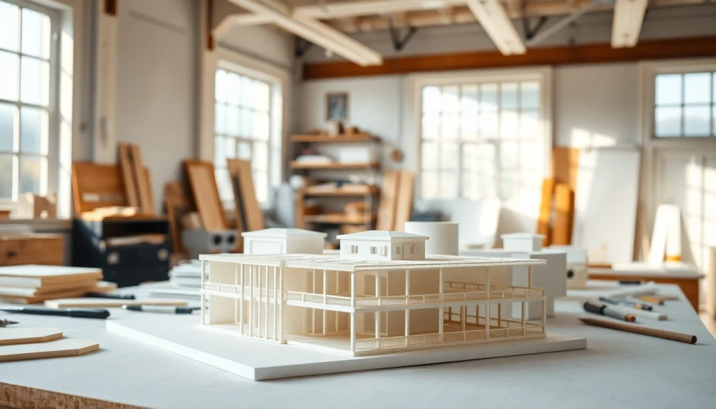 Architekturmodellbau Berlin mit detaillierten Modellen und kreativer Werkstattatmosphäre.