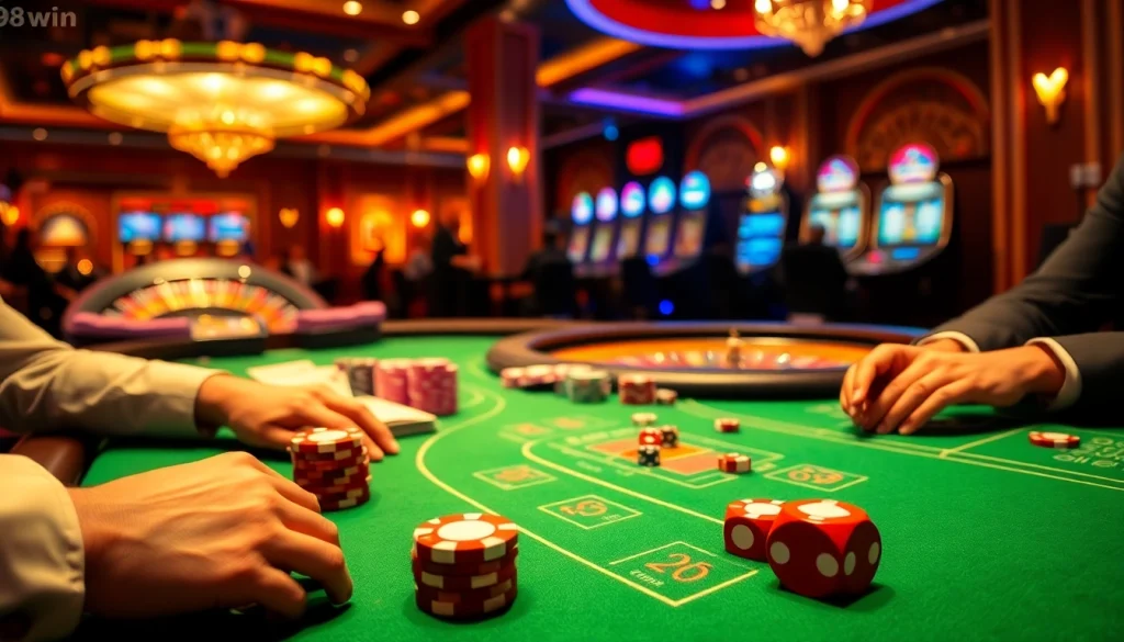 Engaged players at a blackjack table experience excitement and strategy at 98win casino.