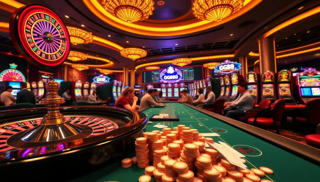 Experience the excitement of GG88 with a luxurious casino atmosphere featuring thrilling games and vibrant betting action.