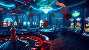 Experience the excitement of vmax game with dynamic casino tables and vibrant gaming atmosphere.