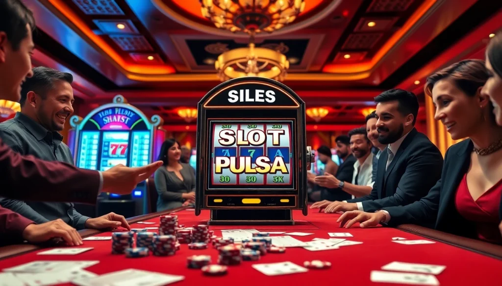 Pemain menikmati sensasi slot pulsa di kasino yang penuh kemewahan.