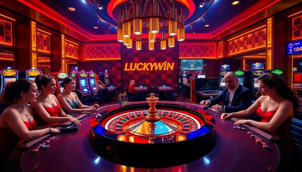Experience excitement at the Luckywin roulette table with players engaged in the game.