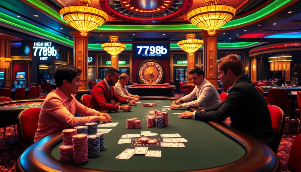 A high-stakes poker game with chips and betting slips, themed around 789b.