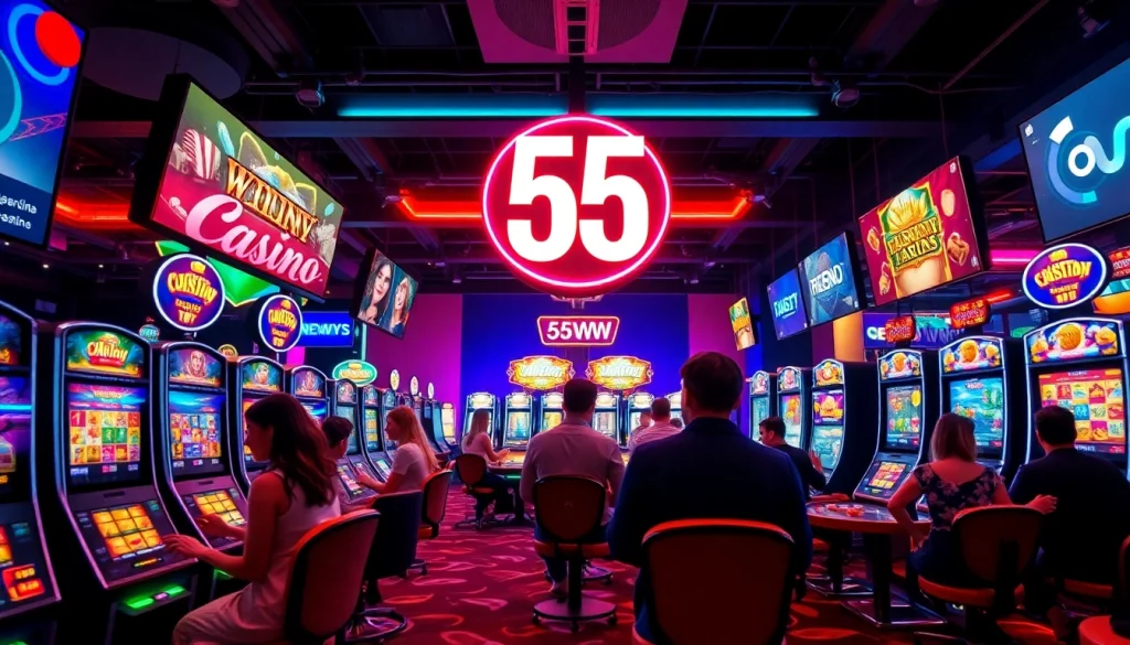 Experience the exciting online gaming environment at 55WW with vibrant casino visuals.