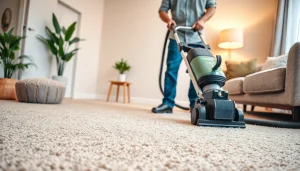 Technician performing carpet cleaning roseville ca in a cozy living room.