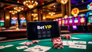 Trải nghiệm sự hồi hộp khi đặt cược với ứng dụng BetVIP trong một casino sang trọng.