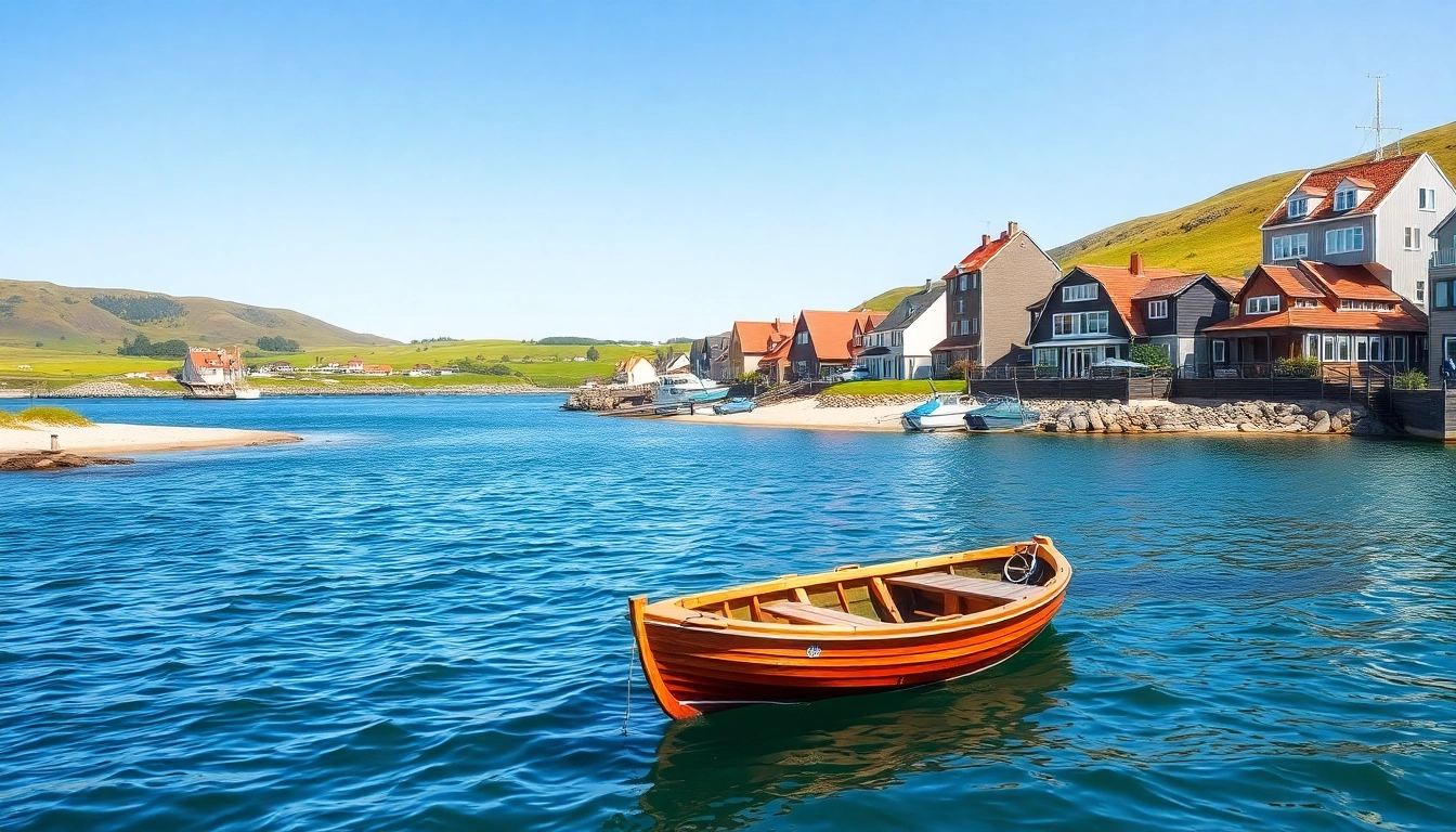 Bezoek https://mooidenemarken.nl voor een prachtige foto van een Deense kustlandschap met een klassiek bootje.