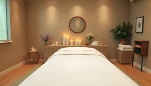 차분한 분위기의 출장마사지 치료실과 편안한 요소들.