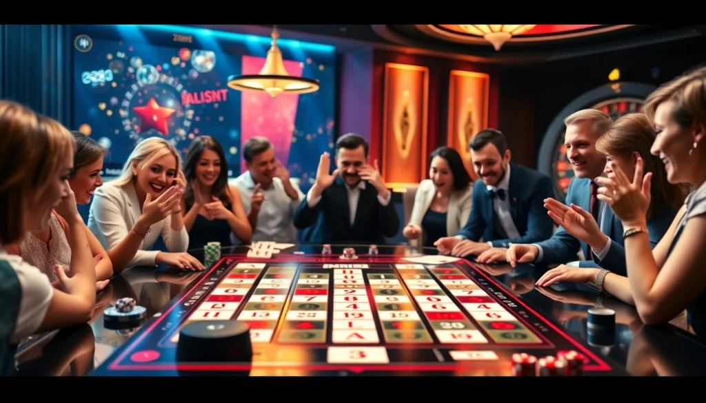 Engage in thrilling רמיקוב אונליין gameplay with friends at a stylish casino table filled with excitement.