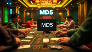 Tài Xỉu MD5 gameplay showcasing players betting at a vibrant casino table.