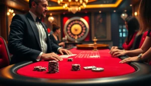 Experience a thrilling game at NK88’s high-stakes poker table with vibrant chips and cards.