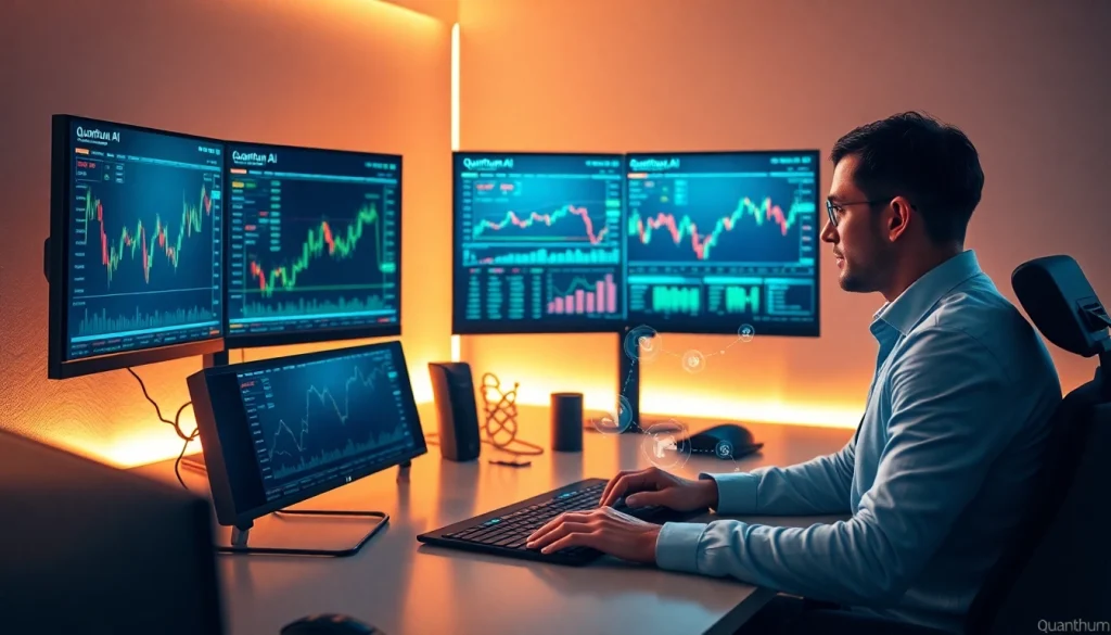 Trading workspace showcasing the Quantum AI app with advanced analytics and cryptocurrency charts.
