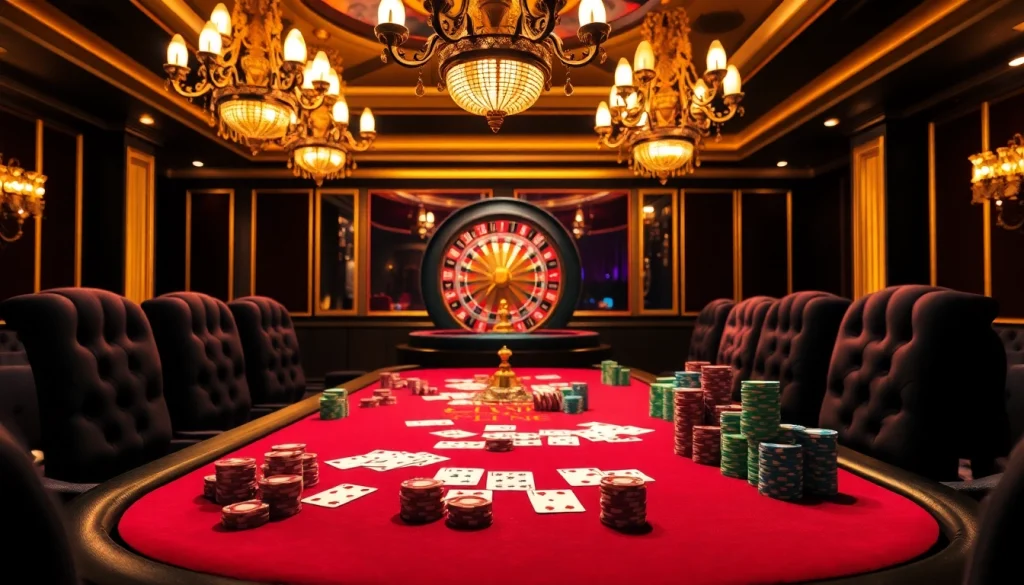 Participants enjoy high-stakes gaming at a lavish casino table featuring MMOO-themed decorations.