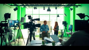 Creative team engaged in video production Calgary, showcasing dynamic workspace and brainstorming.