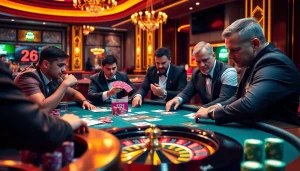 Players competing at a high-stakes poker table at i9bet, showcasing the thrill of gambling.