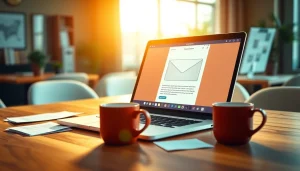 Engage with features of temp mail temporary email displayed on a laptop screen in a modern workspace.