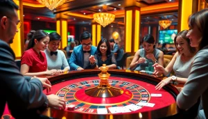 Experience the thrill of casino gaming with TT88 at a vibrant roulette table surrounded by poker chips and players.