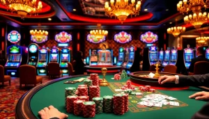 A thrilling gaming scene at 388bet casino featuring a vibrant poker table with players and colorful chips.