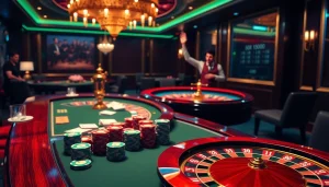 Engaging casino scene showcasing the allure of online gambling at https://one88.bid/ with poker chips and a roulette wheel.