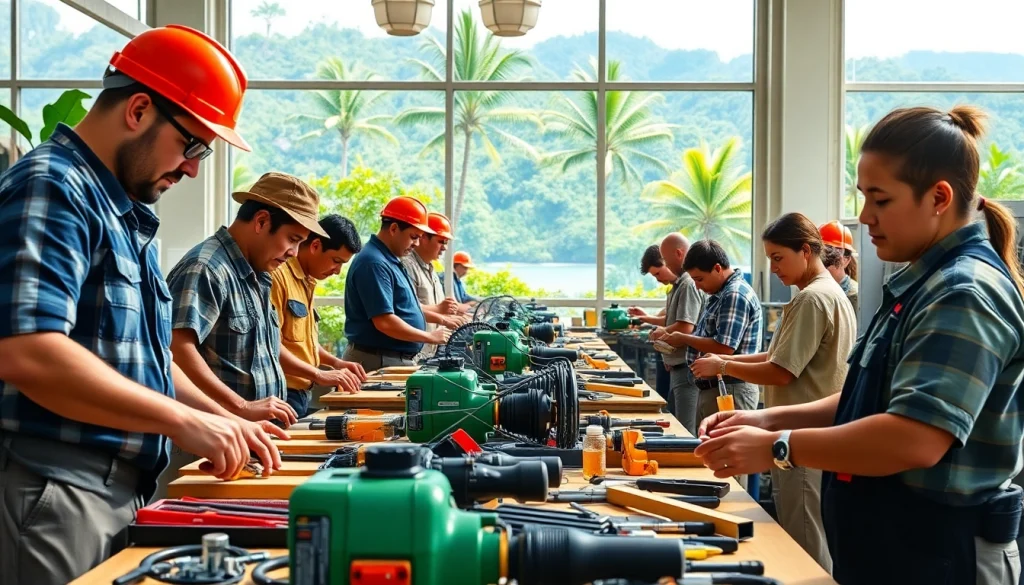 Students training in hands-on skills at trade schools in Hawaii, showcasing a variety of professions.