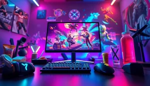Engaging gaming setup featuring JAMETKUPROY88 with colorful graphics and modern peripherals.