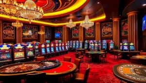 Experience thrilling J8 casino action with vibrant tables, poker chips, and roulette wheels in a luxury setting.